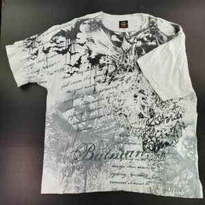 Batman Mens Graphic T-Shirt White Black Bats Cursive Script 100% Cotton 2X